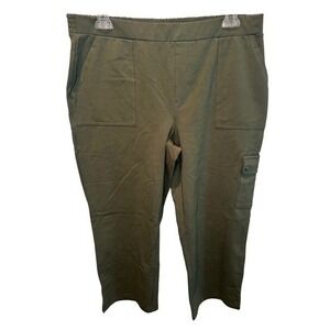 Susan Graver Weekend Olive Green Cargo Capri Knit Pull On Pant Large NEW